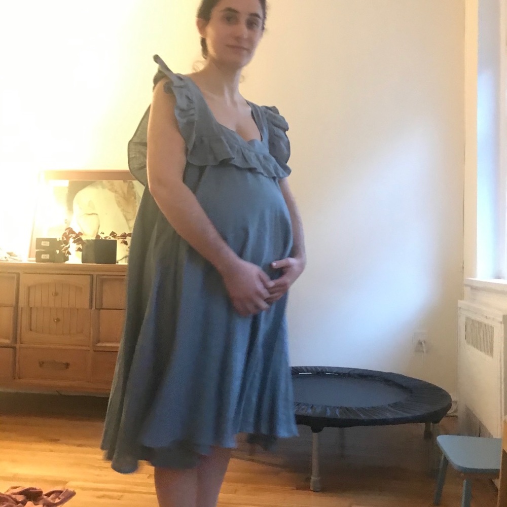 Square-Neck Bibbed Linen Caftan Dress